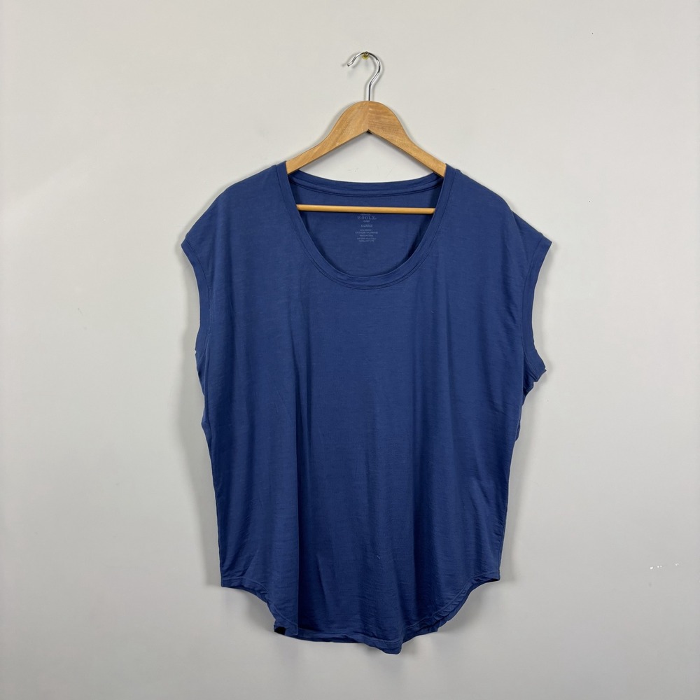 WOOLX Gabi Blue Merino Wool Blend Cap Sleeve Tunic Top XL Stretch Tee T-Shirt